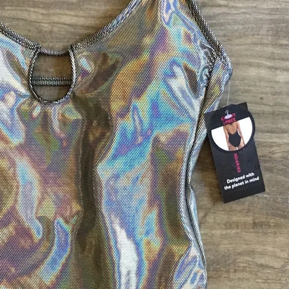 NWT Silver Holographic One-Piece Swimsuit - Picture 2 of 8